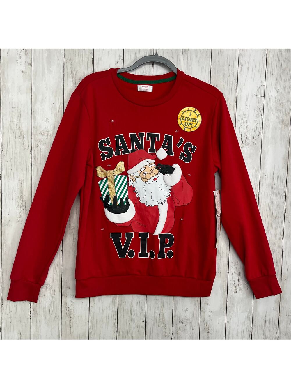 Holiday Time Santa's VIP Long Sleeve Light Up Christmas Holiday Pullover Sweater